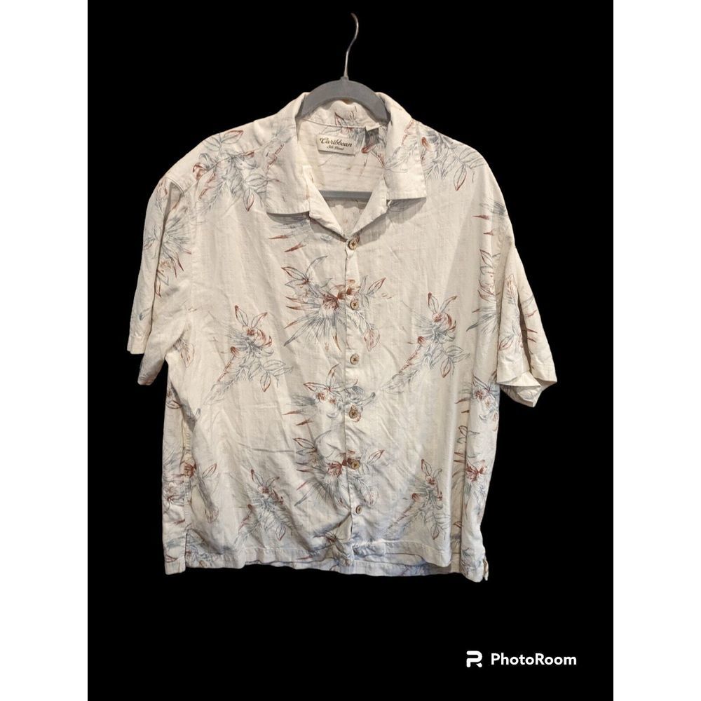 Caribbean Silk Mens XL  Short Sleeve Button‎ Up Shirt Hawaiian Floral